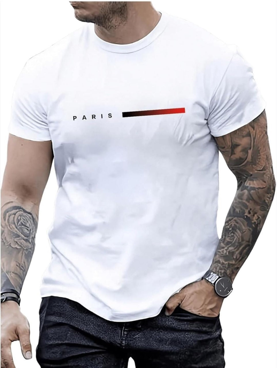 CAMISETA HOMBRE BLANCA PARIS LINEA ROJA