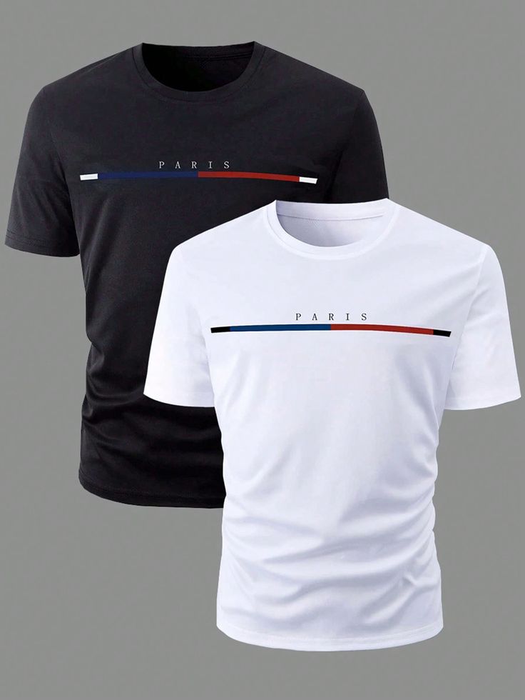 CAMISETA BLANCA -NEGRA PARIS LINEA AZUL ROJA 100