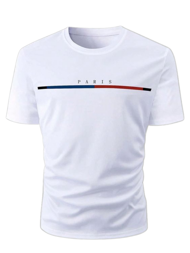 CAMISETA BLANCA PARIS LINEA AZUL ROJA 100