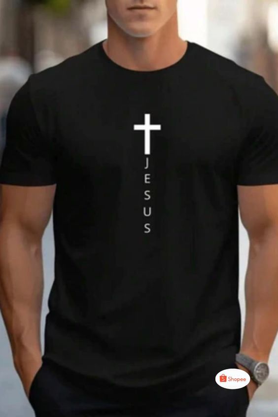 CAMISETA HOMBRE NEGRA CRUZ JESUS