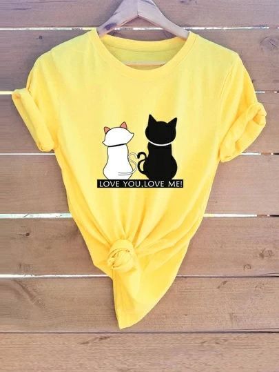CAMISETA DAMA AMARILLO  GATOS LOVE