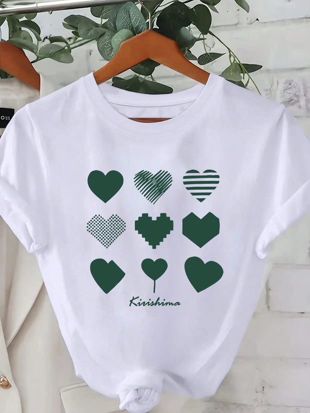 CAMISETA DAMA BLANCA CORAZONES VERDES