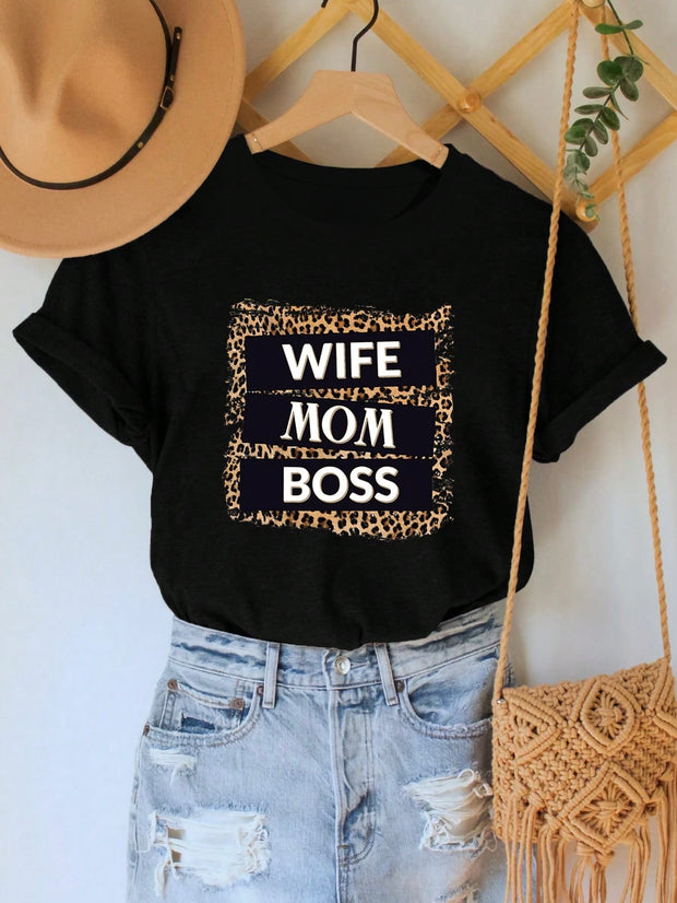 CAMISETA DAMA NEGRA WIFE MOM BOSS