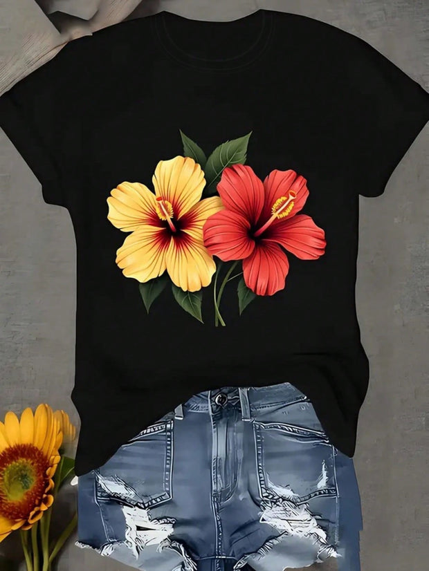 CAMISETA DAMA NEGRA DOS FLORES