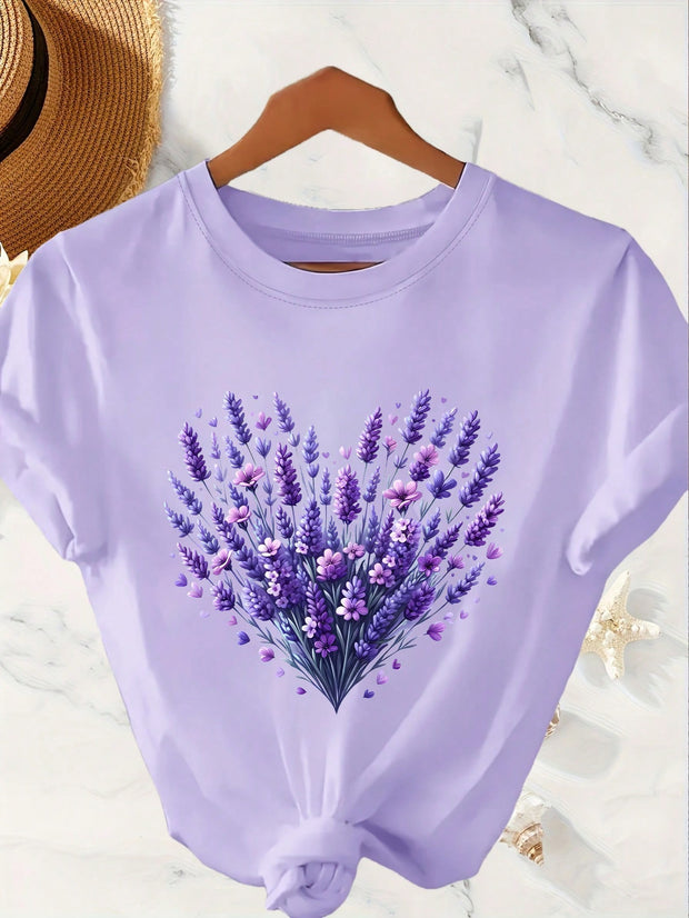 CAMISETA DAMA LILA CORAZON DE FLORES