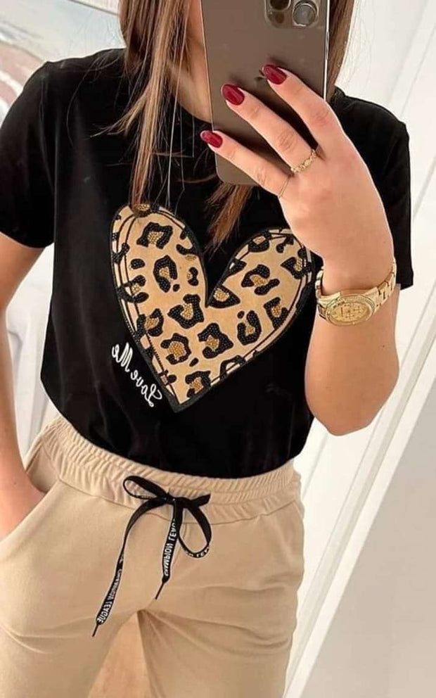 CAMISETA DAMA CORAZON LEOPARDO LOVEME