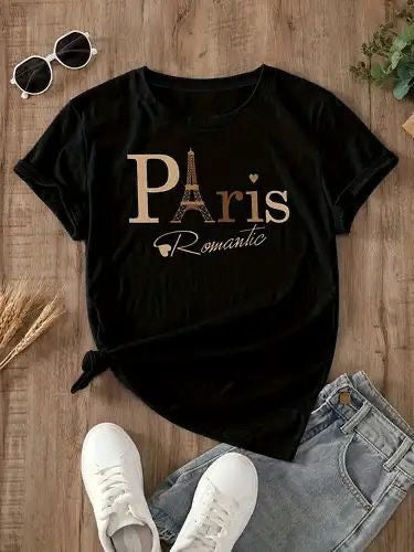 CAMISETA DAMA PARIS ROMATIC NEGRA