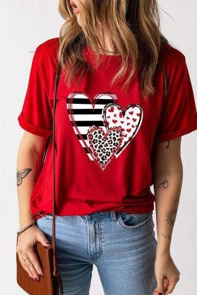 CAMISETA DAMA 3 CORAZONES ROJA
