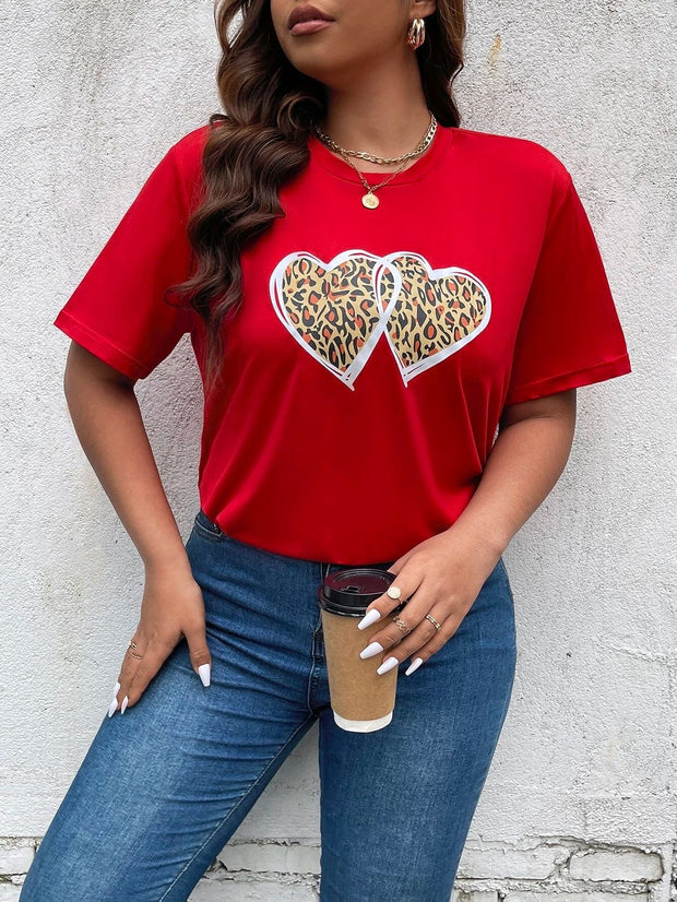 CAMISETA DAMA 2 LEOPARDO CORAZONES ROJA