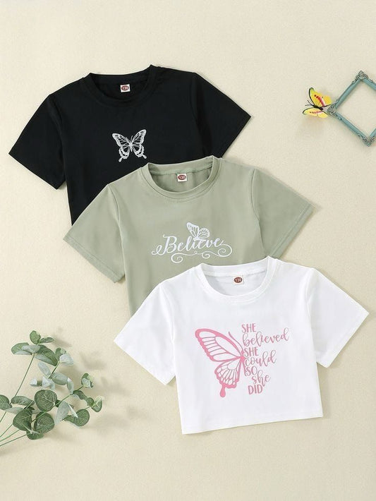 COMBO X 3 CAMISETA CROP MARIPOSAS