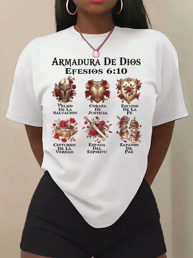 CAMISETA DAMA BLANCA ARMADURA DE DIOS