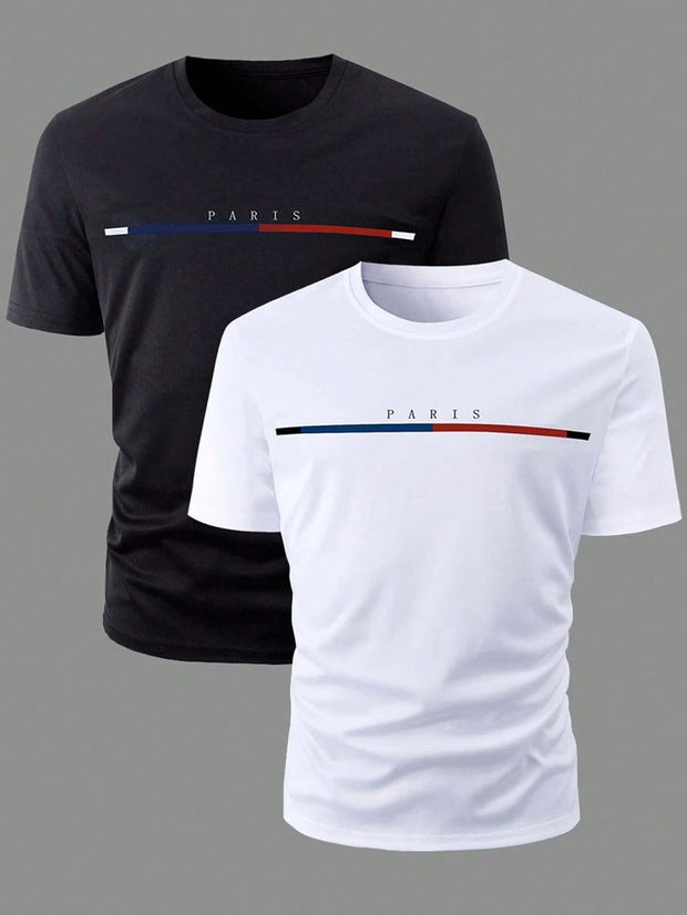 CAMISETA BLANCA -NEGRA PARIS LINEA AZUL ROJA 100