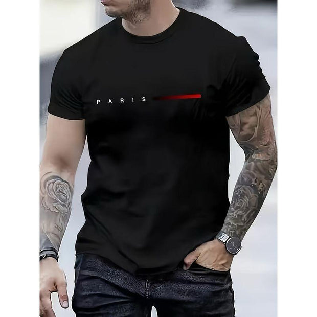 CAMISETA HOMBRE NEGRA PARIS LINEA ROJA