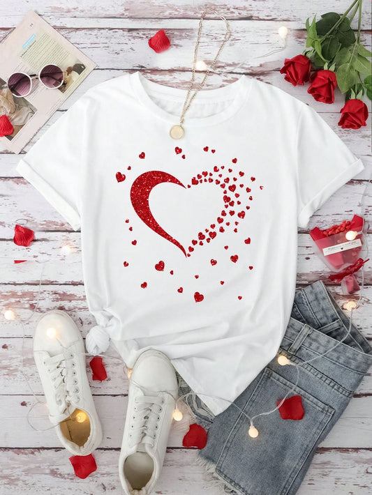 CAMISETA DAMA CORAZON DESTELLOS ROJO